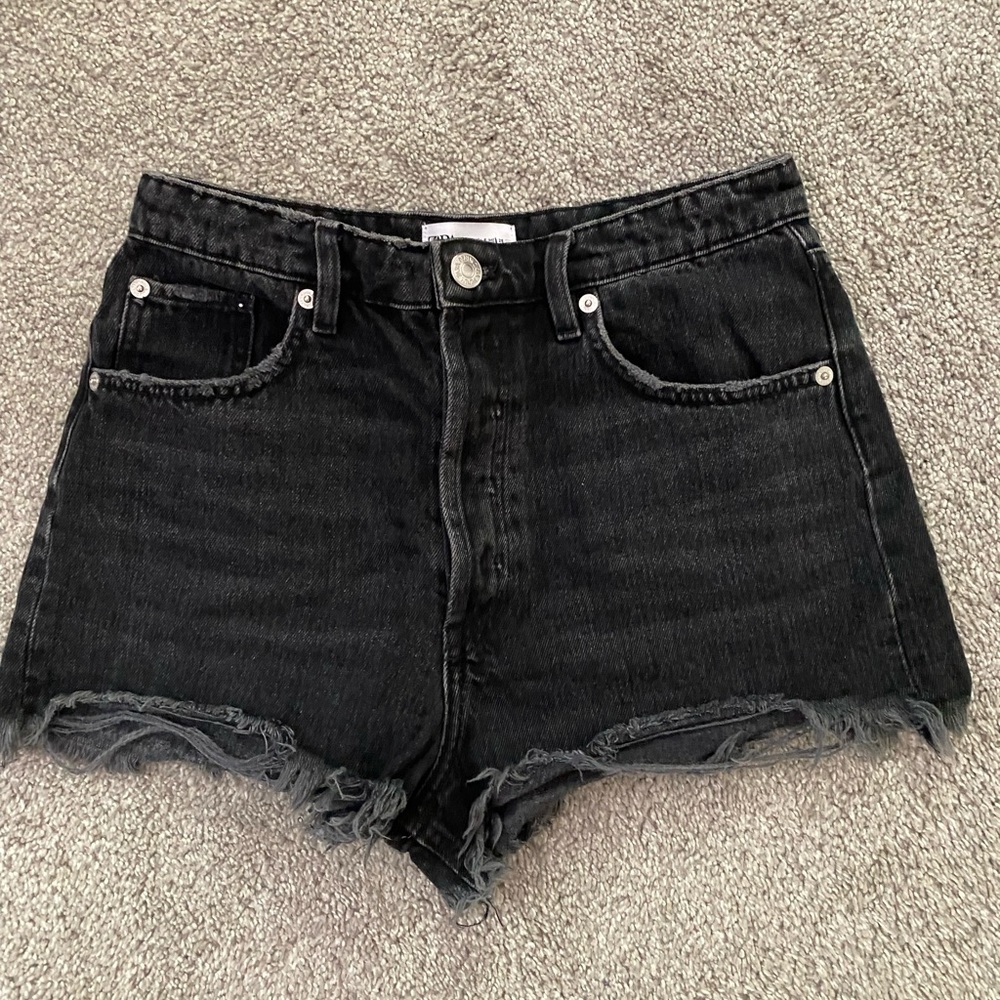 Zara High Waisted Black Denim Shorts
